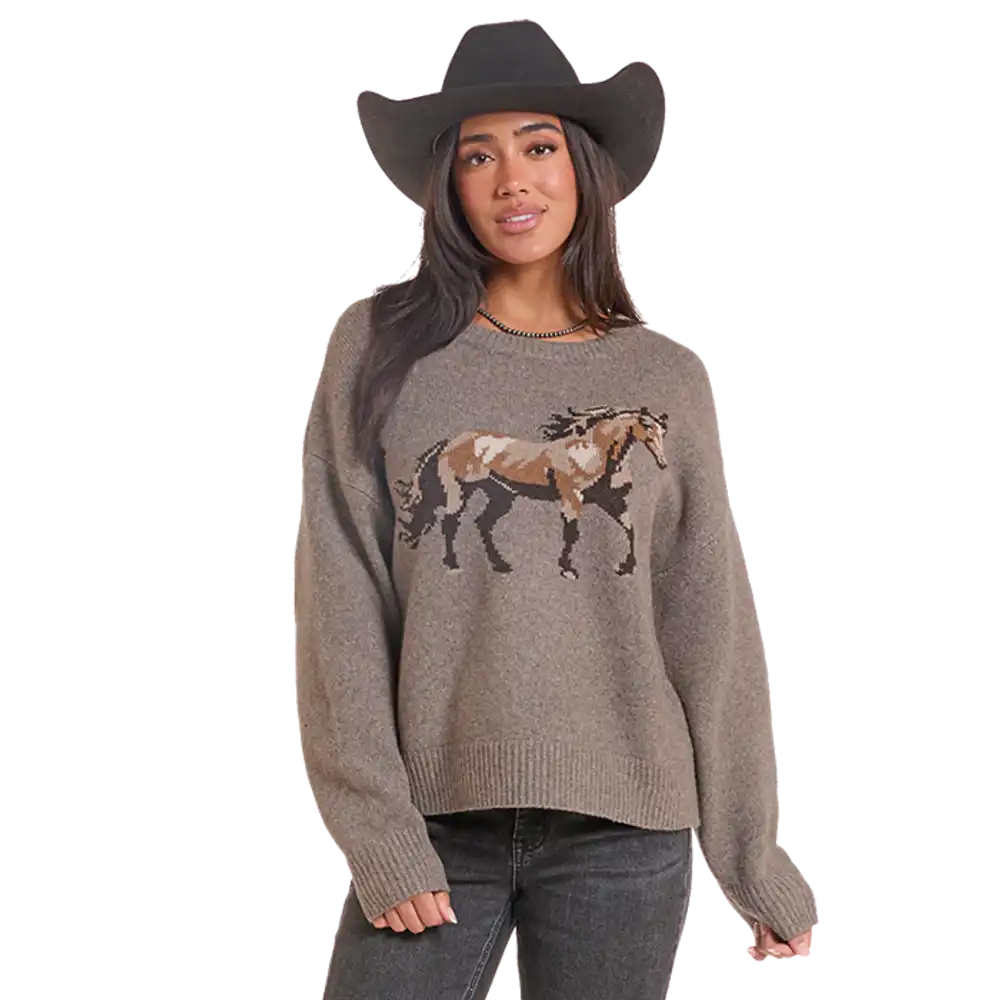 heathered horse sweater - taupe