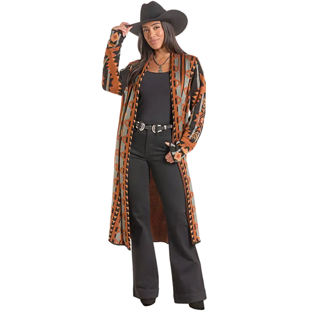 aztec print knit duster - black