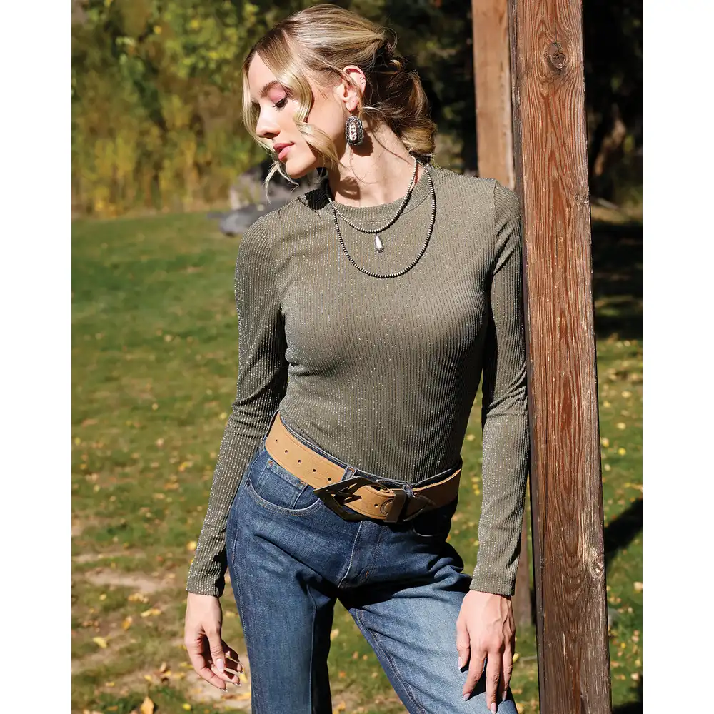 women's long sleeve knit tee - olive