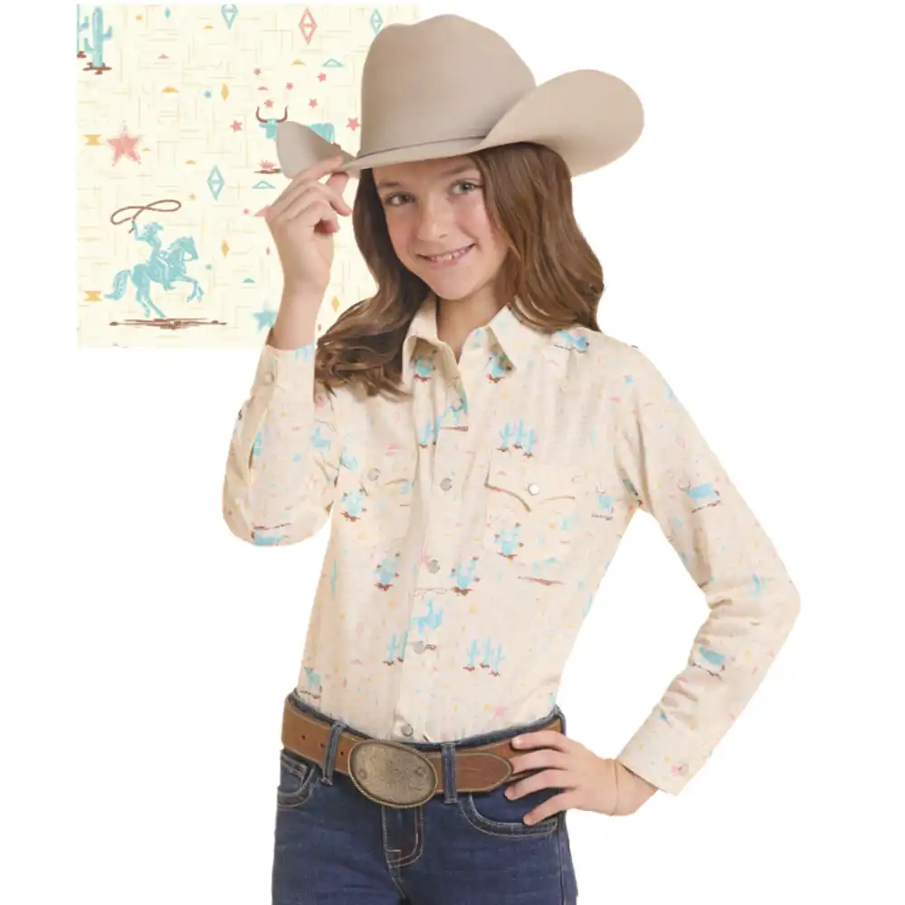girl's crosshatch landscape print snap shirt