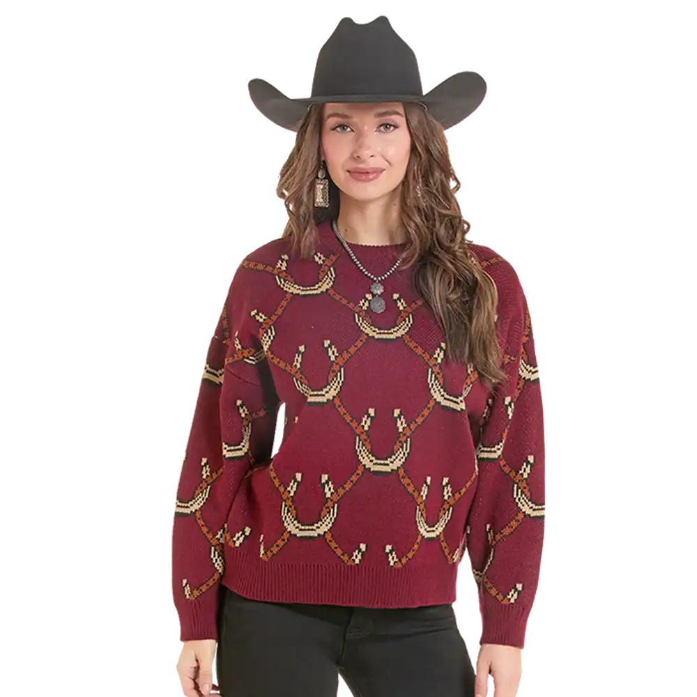 horseshoe crewneck sweater - wine