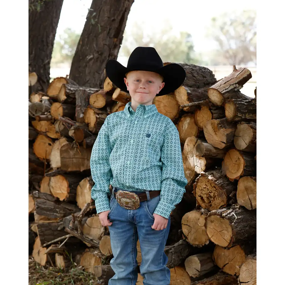 boy's long sleeve shirt - turquoise