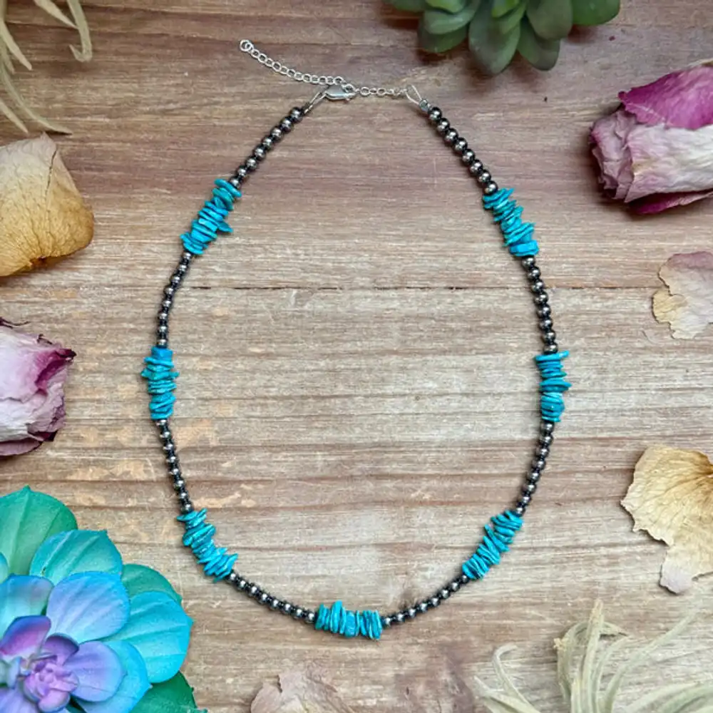 16” light blue turquoise chip necklace