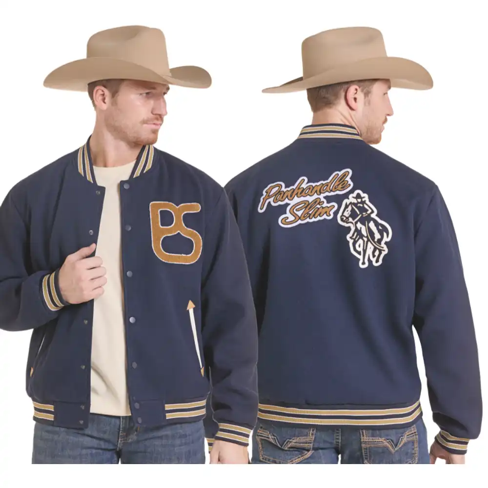 panhandle slim varsity jacket - blue