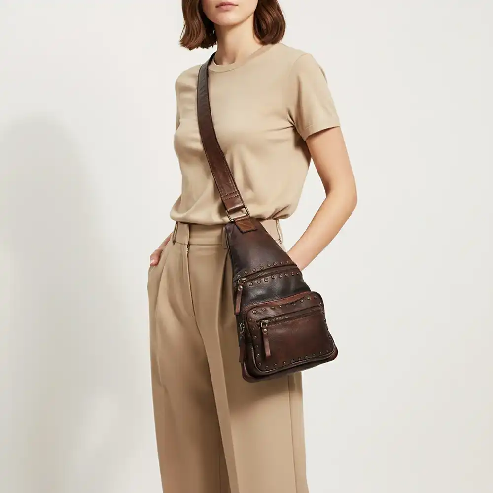 swc191 caldera - full grain leather sling bag