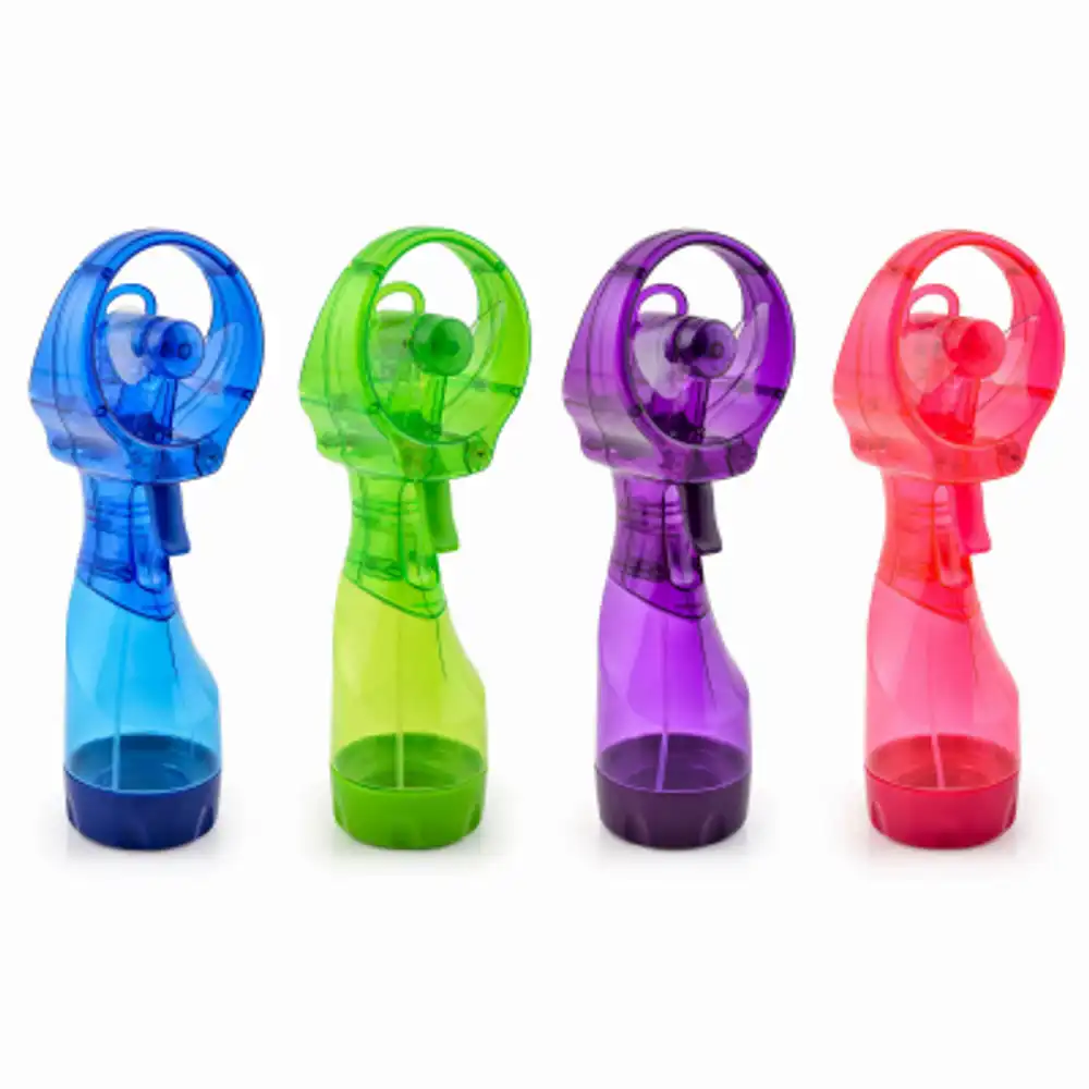 deluxe water-misting fan, battery-operated, assorted colors