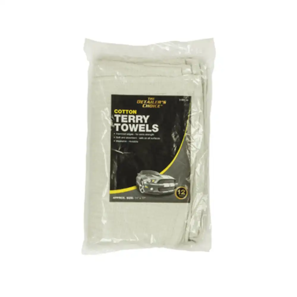 car detailing towel, white cotton terry, 14 x 17 in., 12-pk.