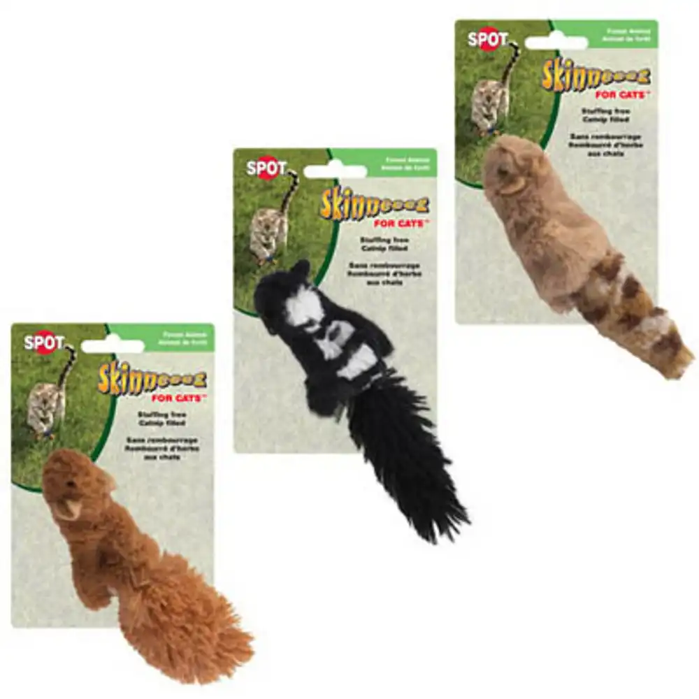 skinneeez plush forest animal cat toy with catnip, assorted