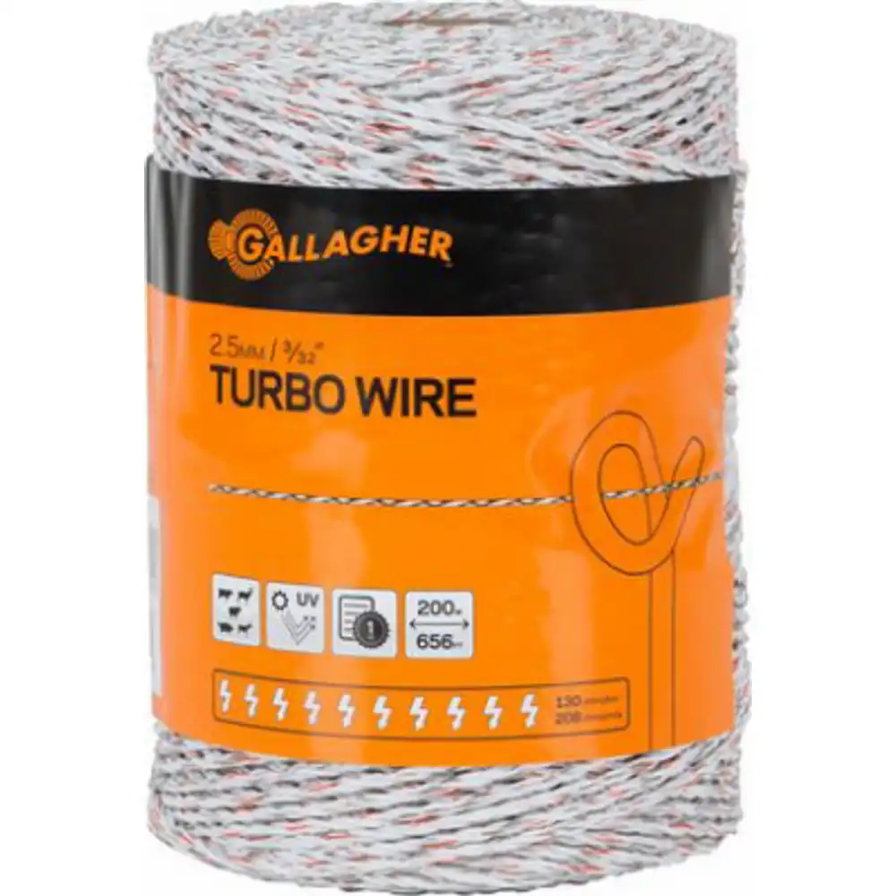electric fence turbo wire, ultra white, 1/16-in. x 656-ft.