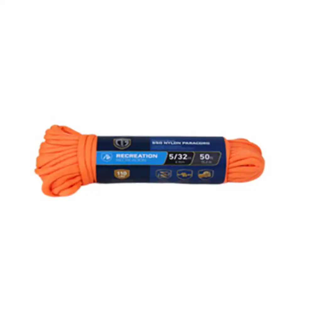para cord 550 nylon rope, orange, 5/32 in. x 50 ft.