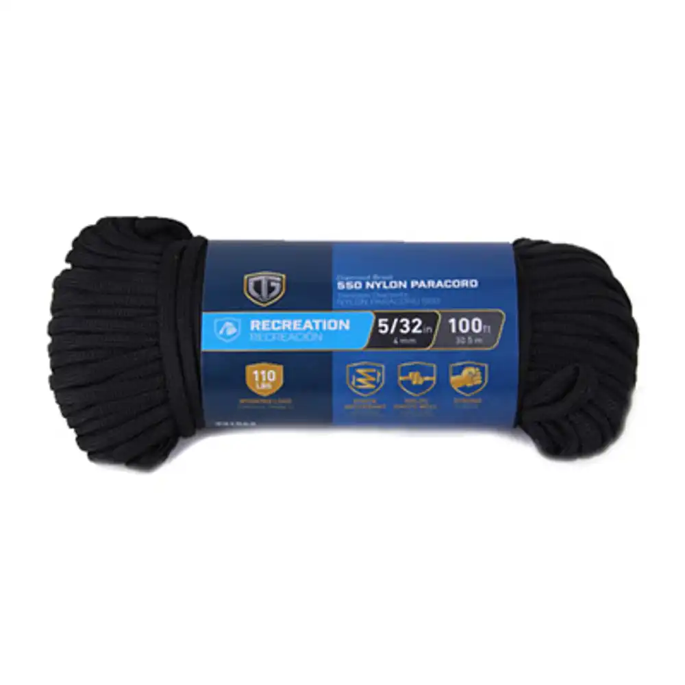 para cord 550 nylon rope, black, 5/32 in. x 100 ft.
