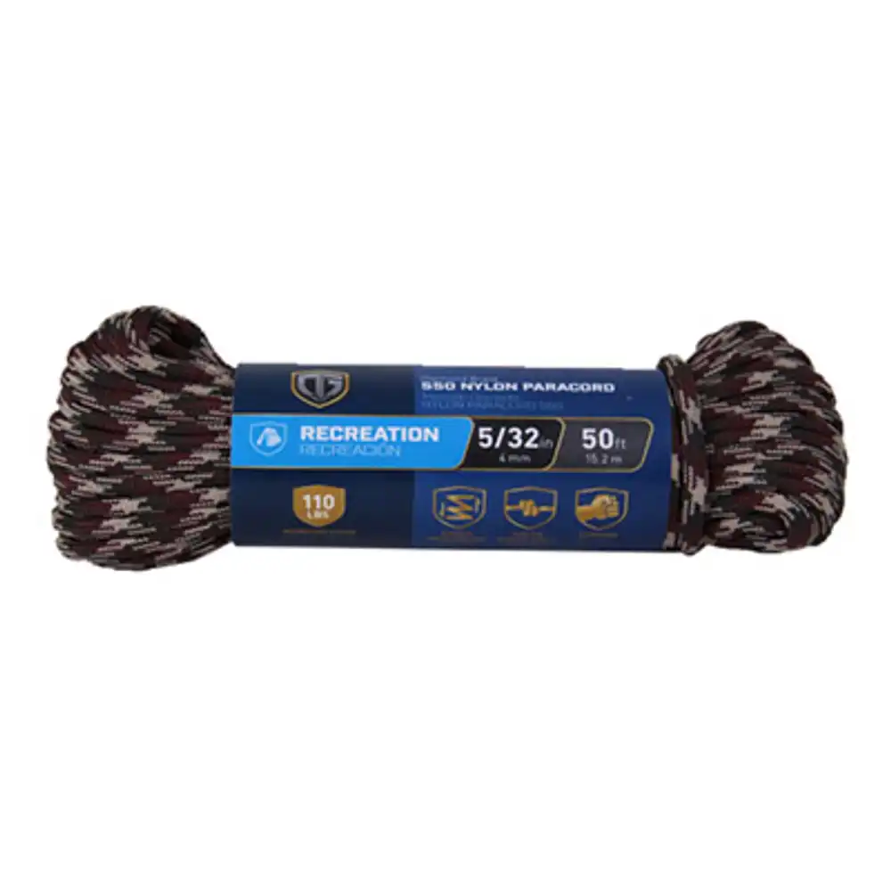 paracord 550 nylon rope, camouflage, 5/32 in. x 50 ft.