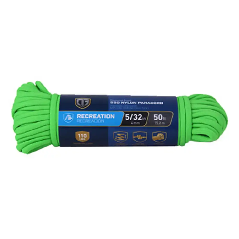 paracord 550 nylon rope, green, 5/32 in. x 50 ft.