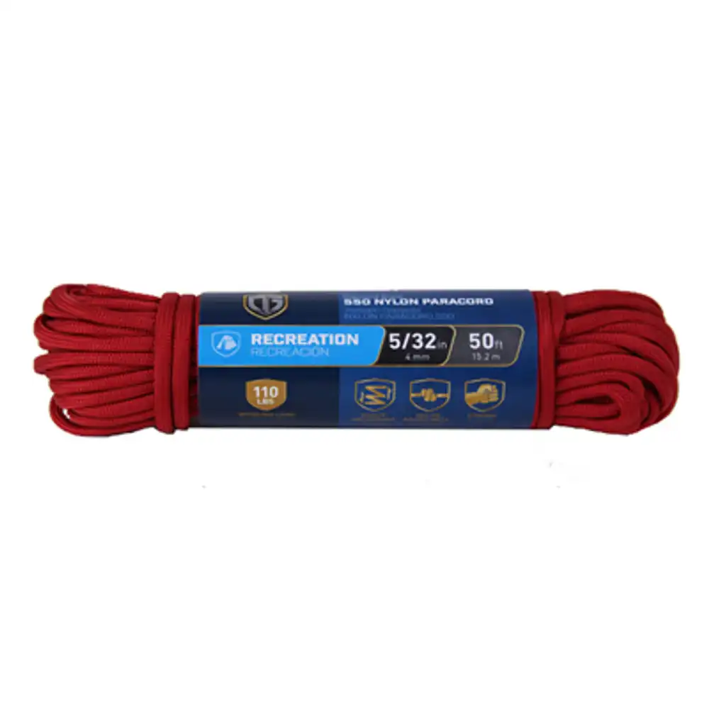 paracord 550 nylon rope, red, 5/32 in. x 50 ft.