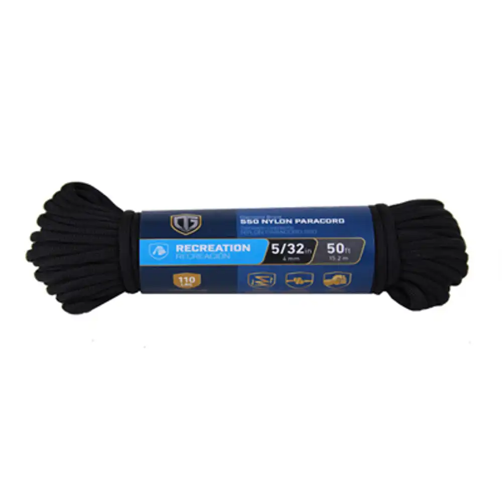 paracord 550 nylon rope, black, 5/32 in. x 50 ft.