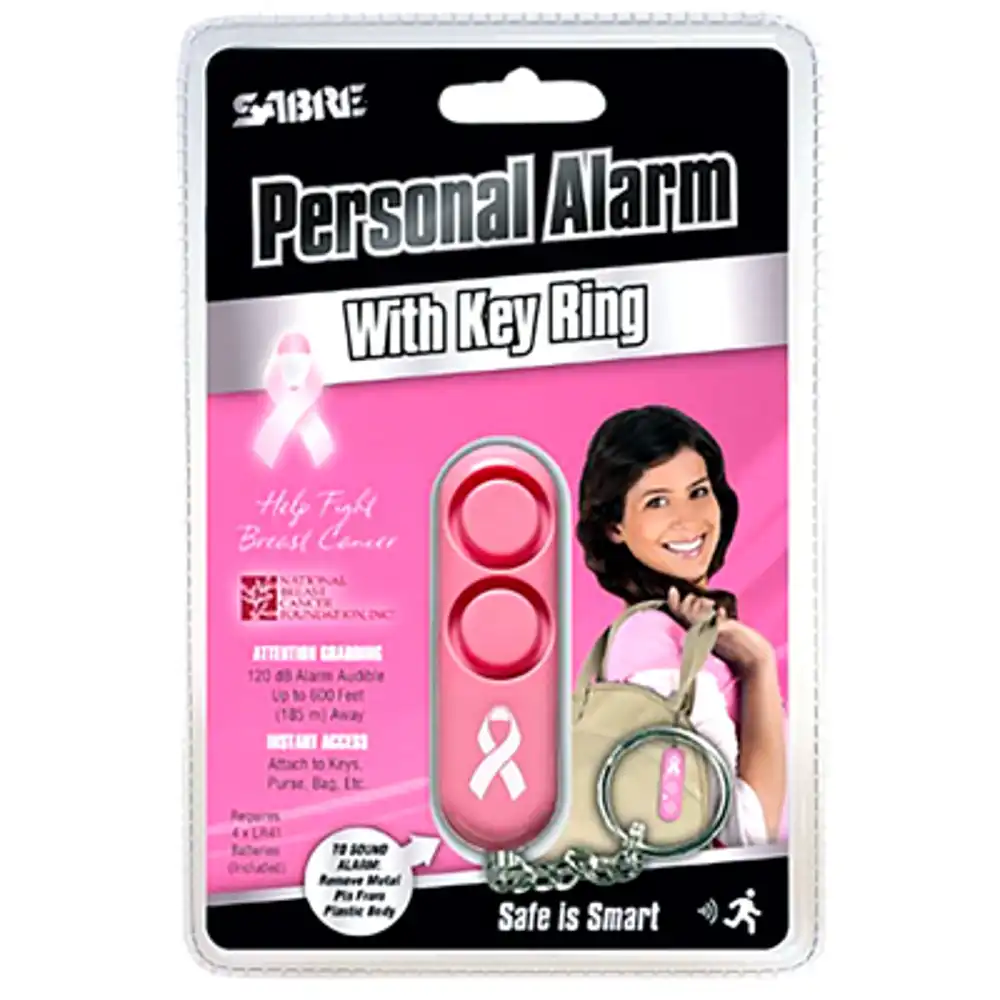personal alarm with key ring, 110 decibels, pink case