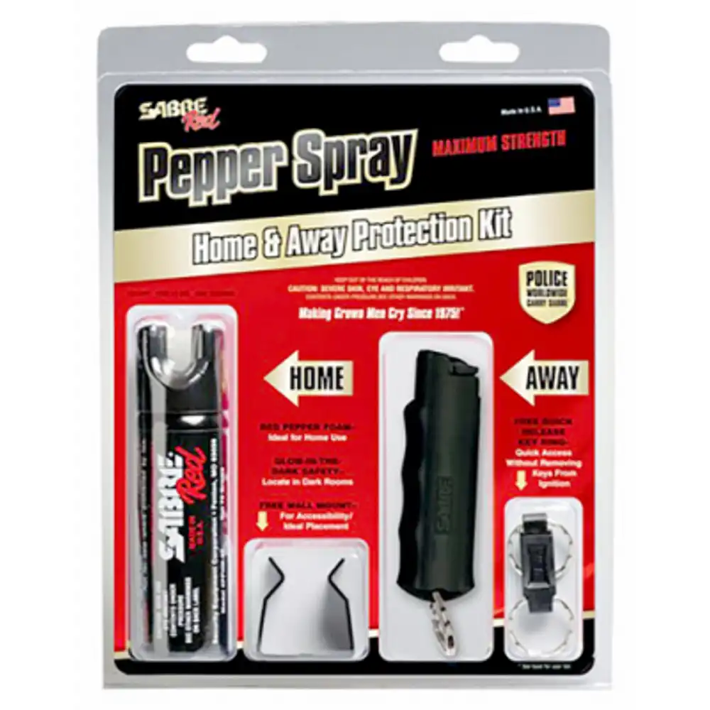 home & away maximum strength pepper spray protection kit, wall mount and key chain cases