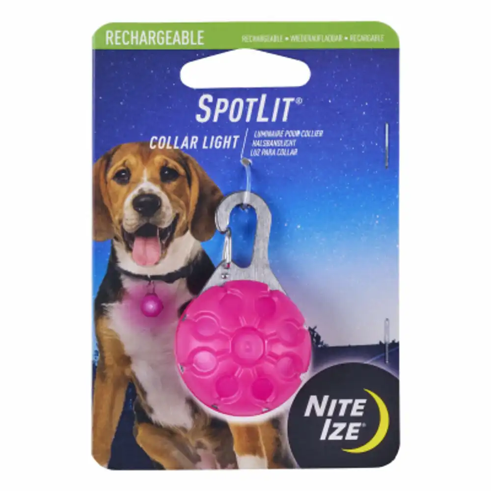 spotlit rechargeable dog collar light, pink