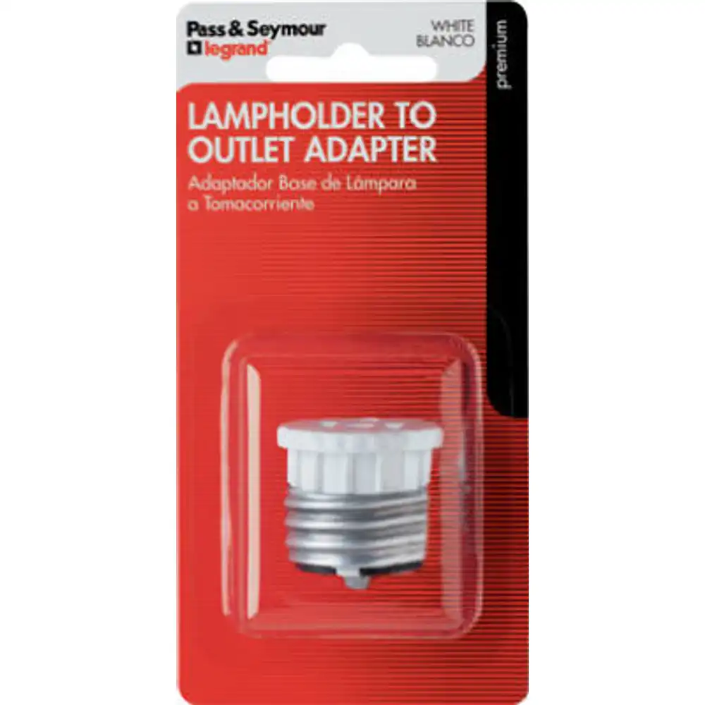 pass & seymour lampholder adapter, medium base, white, 600-watt, 125-volt