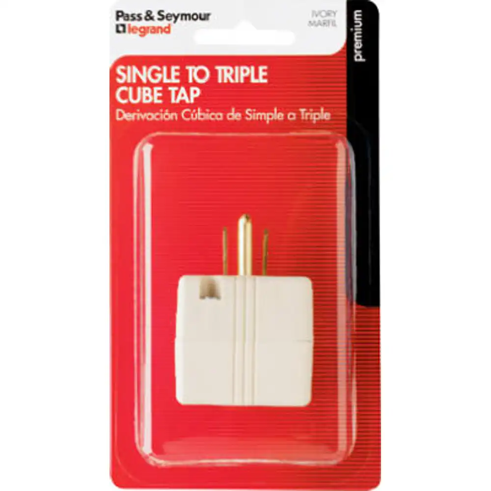 pass & seymour 15a ivory grounded triple cube adapter