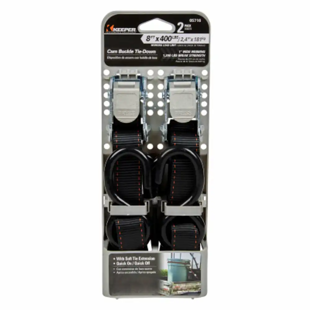 cam buckle tie down, 8 ft., 2-pk.